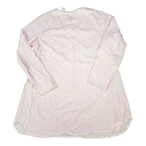 Camicia da notte Eileen West 1x rosa floreale cotone manica lunga orlo pizzo pigiama - Foto 2 di 8
