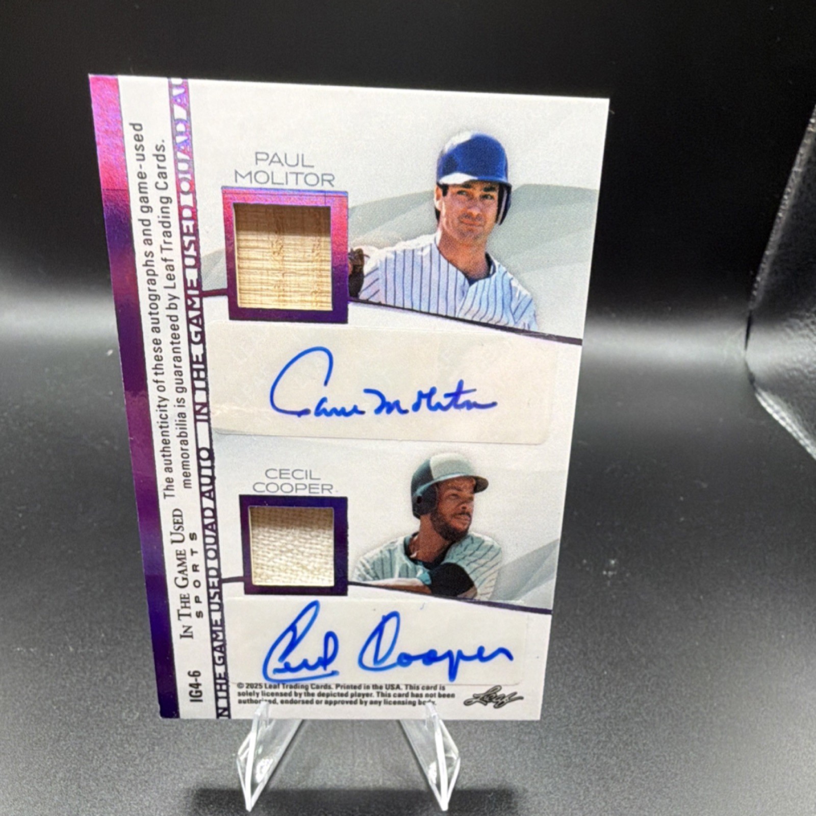 Leaf In The Game Used 2005 Baseball Quad Auto Yount/Simmons/Molitor/Cooper view 4