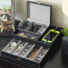 Admiral Dresser Valet Box & Mens Jewelry Box Organizer with Large Smartphone ...