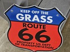 VINTAGE ROUTE 66 U.S. "KEEP OFF THE GRASS" PORCELAIN ENAMEL METAL SIGN 11" X 11" — photo 2