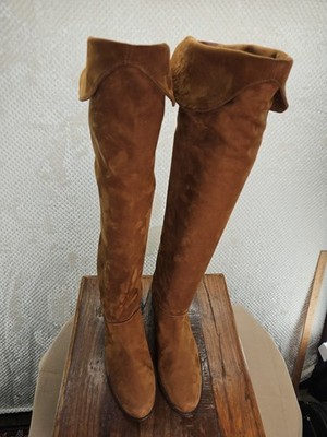 Stuart Weitzman Women Suede Pullon Over Knee Block Heel Cognac Sz 7 Barely Worn