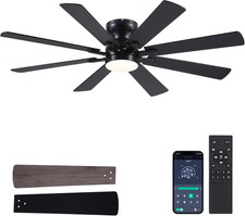 Black Ceiling Fan with Light and Remote App Control 52In Flush Mount Fan Light