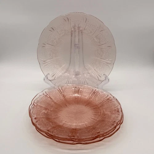 Jeannette Cherry Blossom Pink Depression Glass Plates Set Of 4 Vintage Floral Pa