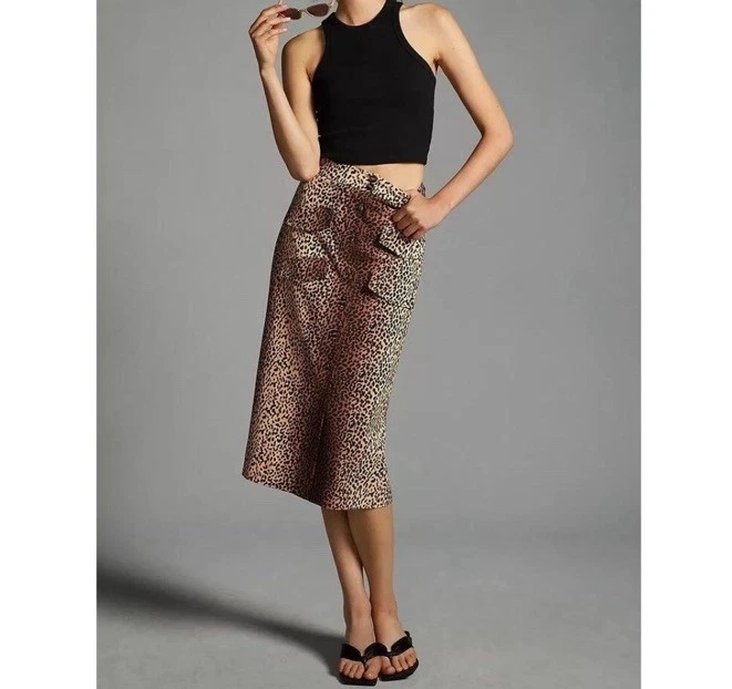 Falda Mare Mare x Anthropologie Estampado Leopardo XL Utilitaria Midi Boho Estilo Callejero Foto 3 de 4