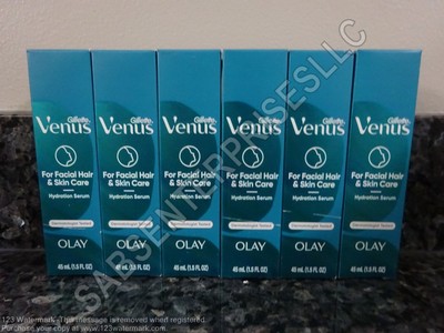 6 Gillette Venus Olay FOR FACIAL HAIR & SKIN CARE Hydration Serum Face 1.5 FL oz