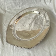 Large Oval Silver Metal Serving Tray with Bea...