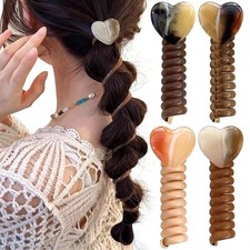 3Pcs Random Telephone Wire Hair Bands Spiral Hair Ties,Heart Decor Straight