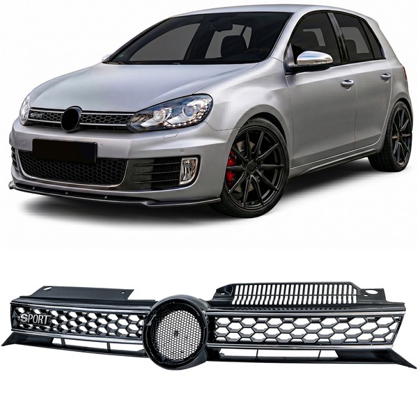 Sport KüHlergrill Schwarz Glanz Mit Chrom Leisten FüR Vw Golf 6 Auch Gti 08-13-image