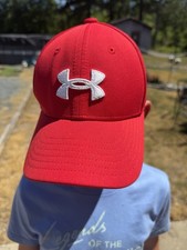 Under Armour Boys Red Baseball Cap Adjustable 100 Polyester Logo YSM/M