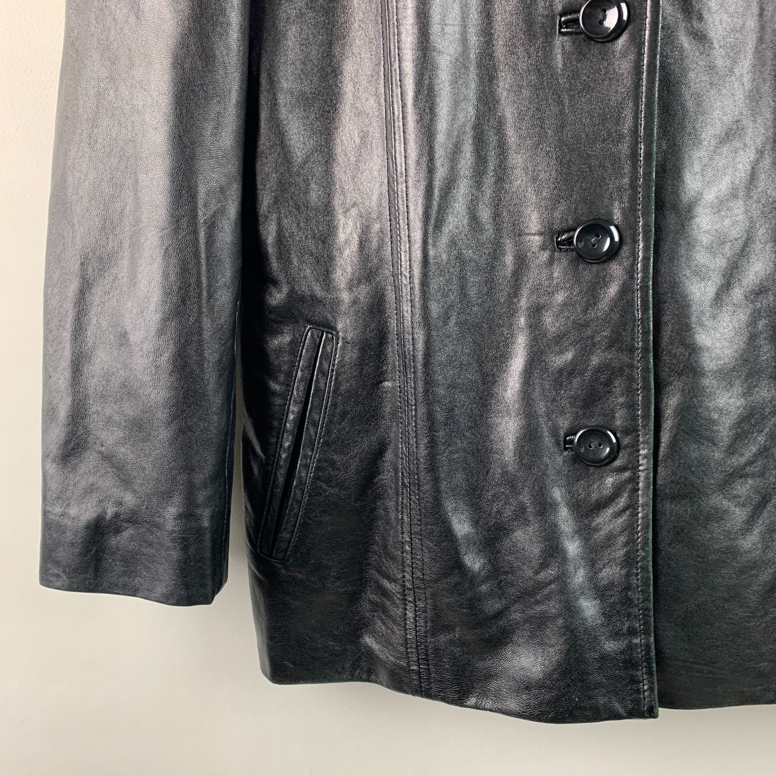 Kasper Jacket Brown Leather Collared Buttons Pock… - image 7