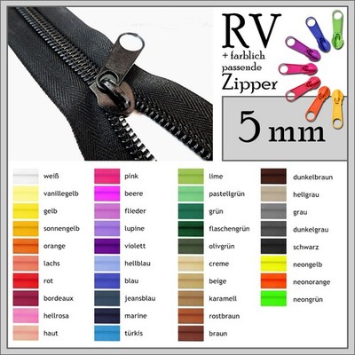 5 m Endlos Reißverschluss 5 mm 0,60  /m +10 Zipper Spirale Kunststoff Meterware