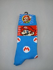 Super Mario Bros Crew Socks Blue Men  s 6-12 Gamer Novelty Gift New