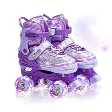 Kids Roller Skates for Girls Boys 4 Size Adjustable Ages 3-5 5-8 6-12 Purple ...