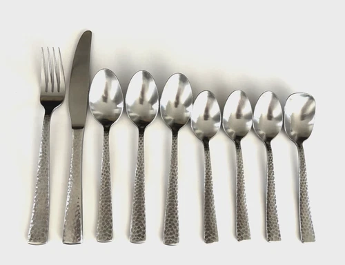 Robinson SURRY Hammered Satin Stainless Fork Knife 3-Teaspoons 3-Soup Spoons 9Pc