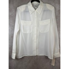 NWT VTG Kathy Che Blouse Women 14 White Embro...