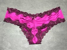 Vintage Victoria  s Secret Silky Satin Cheeky Panty Raspberry Magenta M New