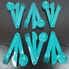 18-tlg Tupperware Tupper C70 Picknick Besteck Löffel Gabel Messer türkis Camping