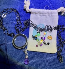 Origami Owl Black Chain Charm Bracelet Lot w/ Enamel Halloween Charms