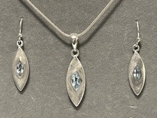 Sea Gems Brushed Sterling Silver & Blue Topaz Pendant Necklace & Drop Earrings 