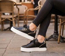 SNEAKERS DONNA NERE LIU JO IN PELLE BA5021P0102 SCARPE SPORTIVE CON ZEPPA