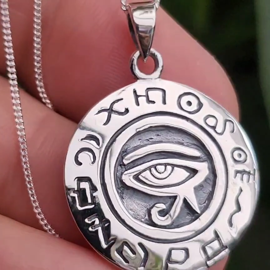 Collana Ciondolo Egiziano Occhio Di RA Horus Thoth Udjat - Doppio Lato - Peltro USA