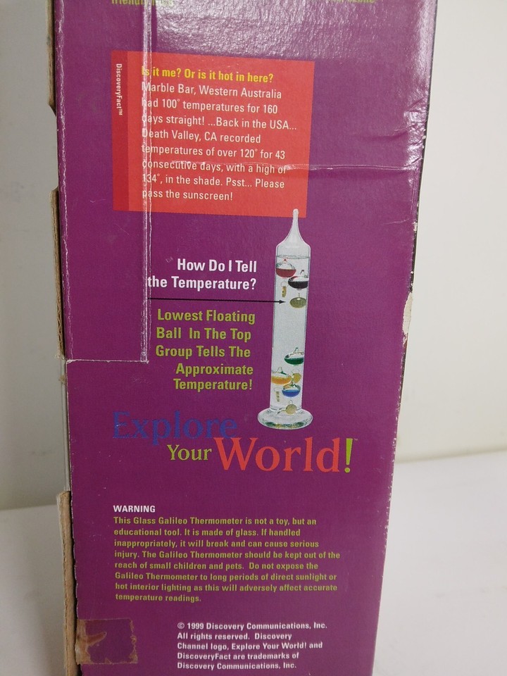 Galileo Thermometer 11in Tall Glass Tube w/ Floating Spheres Discovery