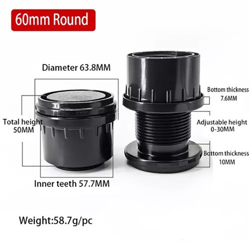 Kunststoff Möbelfuß Verstellbar Endkappen Rohrstopfen Höhenverstellbar Sockelfuß - Picture 23 of 25