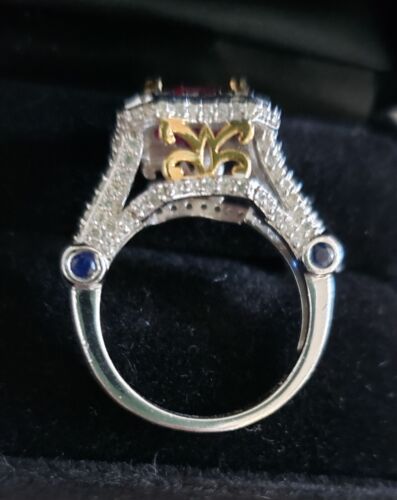Estate Carol Brodie Ruby, Diamond & Sapphire Ring - Sz 8 - 18k YG/ Sterling - Picture 2 of 7