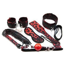 RED/BLACK BACHELORETTE/BACHELOR LEOPARD ZEBRA SET paddle whip mask collar B4