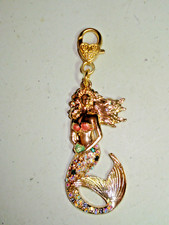 3 34" Drop Gold Plated Faux Gem Sparkling Mermaid Key Ring Glitzy Bag Dangle