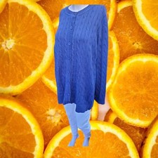 Woman Within Blue Cable Knit Button Up Sweater Size Large 18/20 