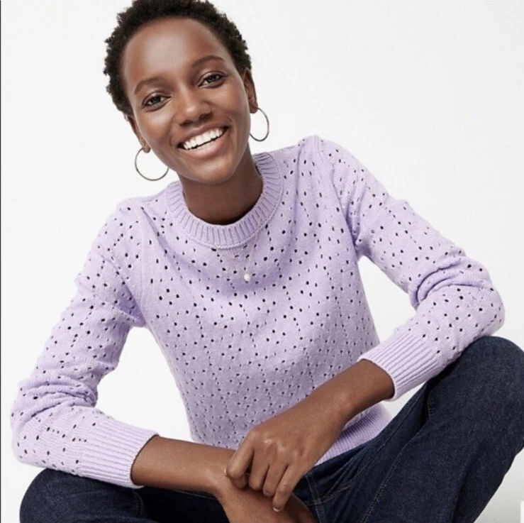 Point sur allover pointelle crewneck sweater cheap