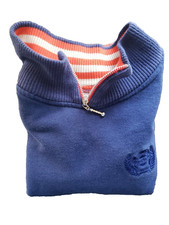 Vtg Reebok Sport Classic Sweatshirt Logo Emblem Ribbed Striped Collar Small