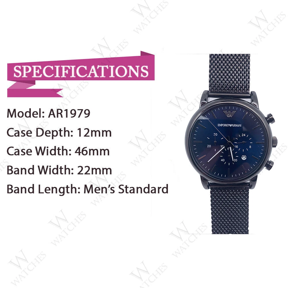 Watch 46mm AR1979 Box Chrono Emporio In Case Sport Armani Men\'s New Mesh eBay | Grey