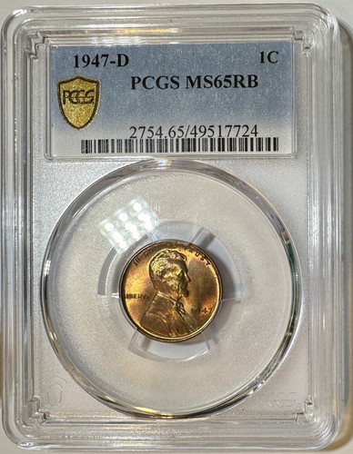1947 D Lincoln Wheat Cent .01C PCGS MS65RB Red/Brown - Picture 2 of 5