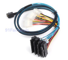 Mini SAS SFF-8643 to 4 SAS 29pin SFF-8482 W/ IDE Power Data Converter Cable 1M