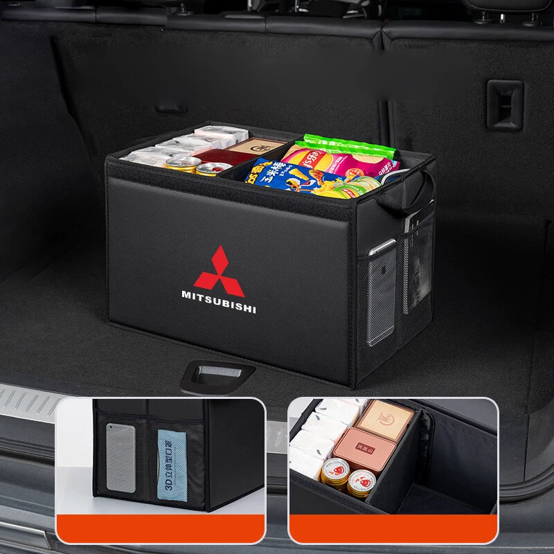 Brown Leather Car Rear Trunk Storage Luggage Box Cargo Organizer For Mitsubishi Foto 3 de 4