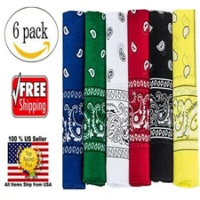 Pack of 6 X-Large Polyester Non Fading PAISLEY Bandanas 27 x 27 Inch - Party and