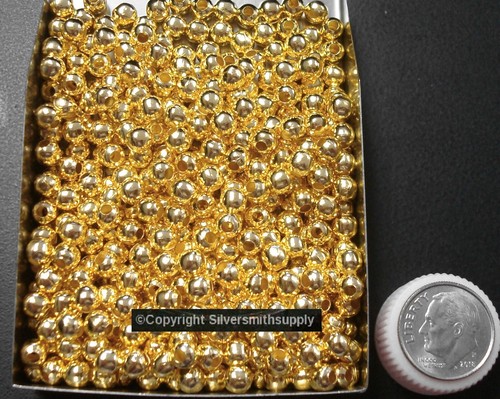 100 perline distanziatore 5 mm rotonde placcate in oro lrg foro gioielli distanziatore perline FPB159 - Foto 3 di 3