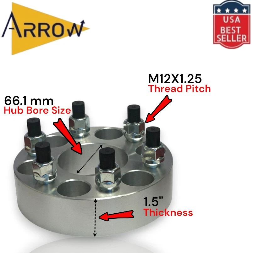 4 件装适配器间隔器 (6X4.5) 1.5 英寸厚 M12X1.25 螺钉适合探路者 (2005-2014) — 第 2/3 张图片