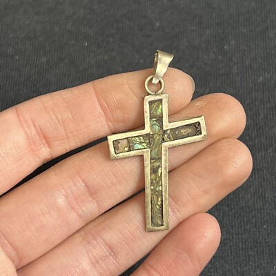 Vintage EHM 925 Sterling Silver Mosaic Cross Pendant