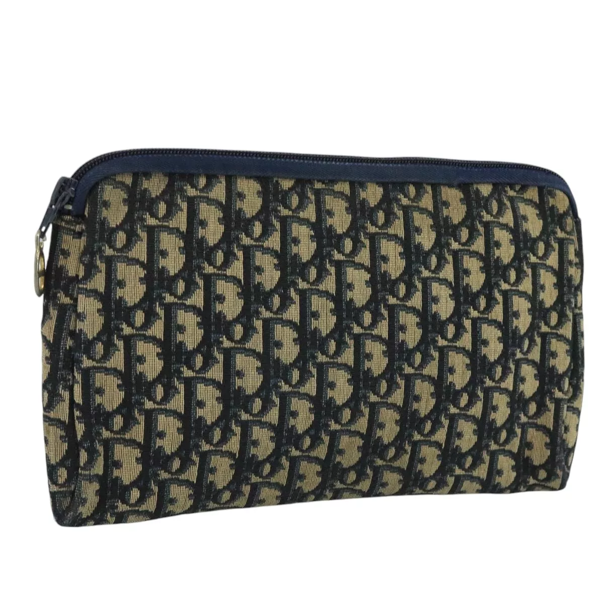 Pochette toile trotteur Christian Dior bleu marine or authentique 111106