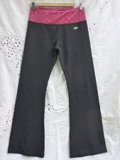 Marika Leggings black w/pink flower waist Womens M yoga workout