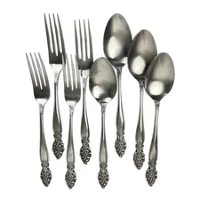 Vintage 8 Forks & Spoons Floral Design Japan National Stainless Flatware