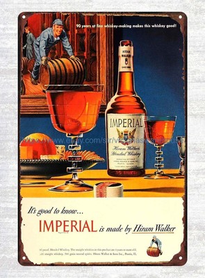 wall art decorating 1948 Hiram Walker Imperial Blended Whiskey metal tin sign