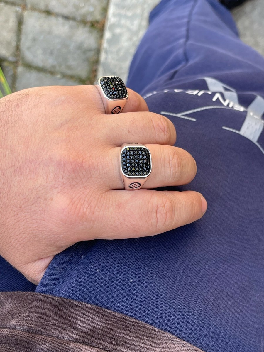 Mens Real Solid 925 Sterling Silver Ring Iced Black CZ Size