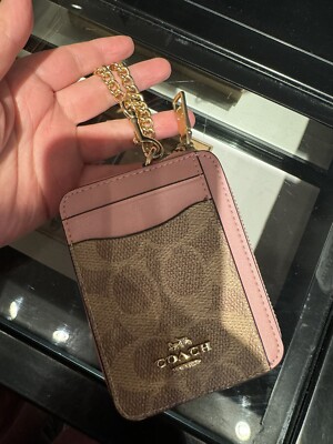 🩷Coach Zip Card Case - CW883 Pink Petal Tan Signature Coated