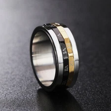 Gold Black Roman Numeral Spinner Band Stainless Steel Cool Wedding Spinning Ring