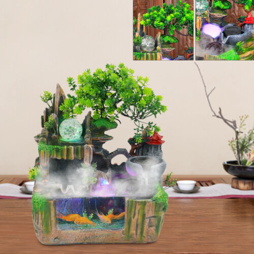 Indoor Rockery Waterfall Fountain Feng Shui Water Sound Desktop Fountain w/LED