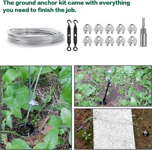 4 Pack 18" Ground Anchors Shed Anchor Kit with 1/8" Galvanized Cable & Turnbuckl - Picture 4 of 7